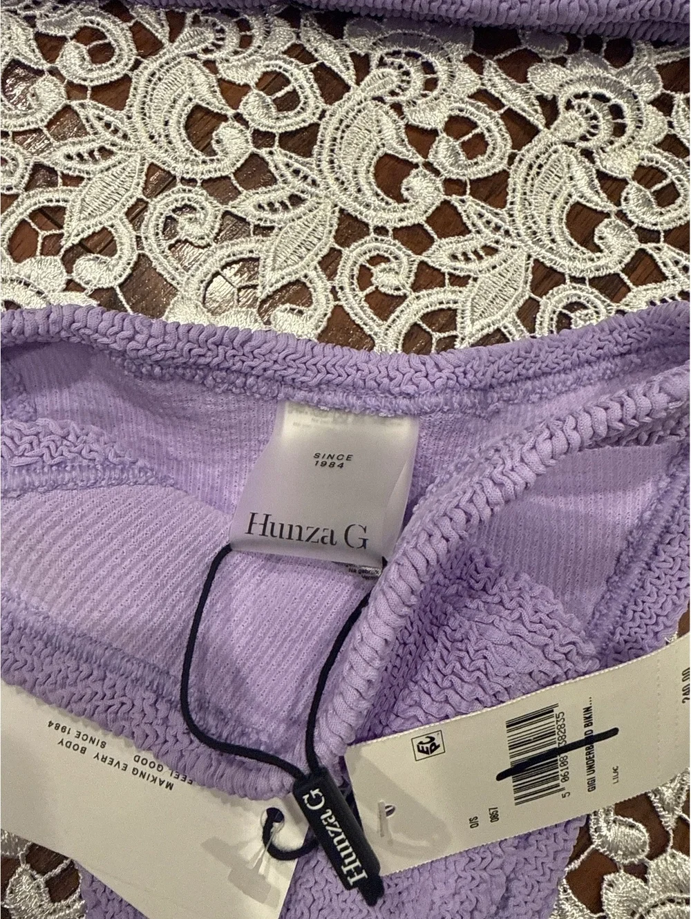 NWT Hunza G Gigi Crinkle Square Neckline Lilac Purple Bikini Set OS